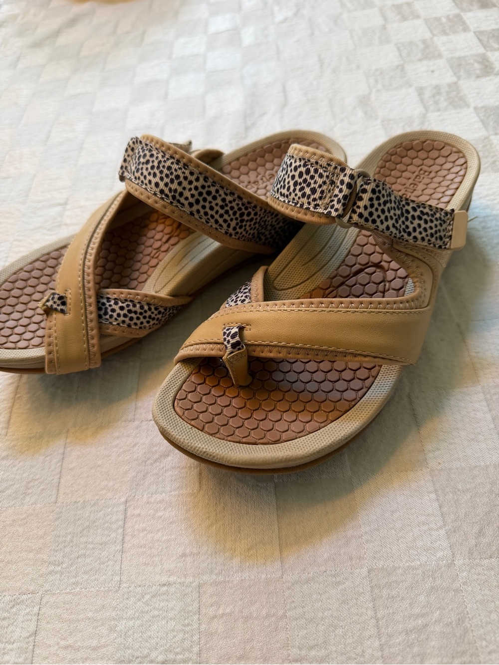 BareTraps Tan Sandals with Leopard Accent